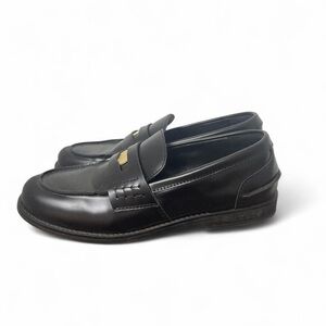 Women's Black Leather Slip-On Penny Loafers